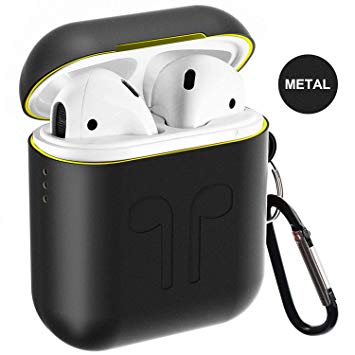 Metal Airpods Case 2019 Newest Full Protective Skin Cover Accessories Kits Compatible Airpods Charging Case Ultra Lightweight Dustproof Scratchproof Case-Black