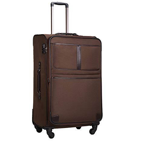 Coolife Luggage Expandable Suitcase Spinner Softshell TSA Lock (L(28in), Brown)