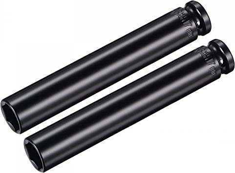 uxcell 1/2" Drive by 17mm Deep Impact Socket, Heat-Treated CR-V Steel 6" Length, 6-Point Metric Sizes 2 Pcs