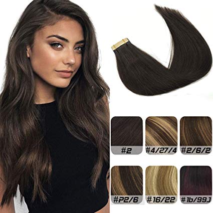 Labhair 14inch Tape in Hair Extensions Human Hair Dark Brown Color #2 Really Remy Human Hair for Women Seamless Skin Weft Brown Tape in Exensions 50g 20pcs/Package