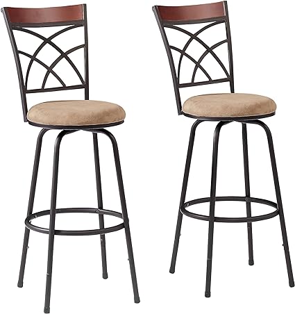 VECELO Adjustable Height Barstools Classic Bar Stools 360 Degree Swivel Counter Pub Chairs, Breathable Padded Seat with Comfortable Footrest & Back Barstools(Set of 2), Retro Brown