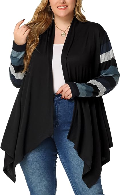 Agnes Orinda Women's Plus Size Cardigan Long Sleeves Open Front Striped Lightweight Long Casual Cardigans