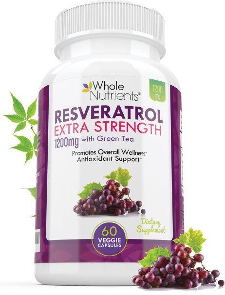 Resveratrol 1200 Maximum Strength with Green Tea, Acai, Pomegranate, Grape Seed Extract, Quercetin & Enzymes