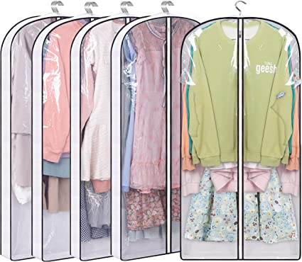MISSLO 50" Gusseted Garment Bags for Storage Clear Suit Bag Closet Hanging Clothes Cover for Coats Shirts Dresses, 5 Packs