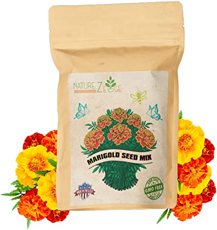 NatureZ Edge Marigold Seeds Mix, Over 5600 Seeds, Marigold Seeds for Planting Outdoors, Dainty Marietta, Petite French, Sparky French, Heirloom, Non-GMO