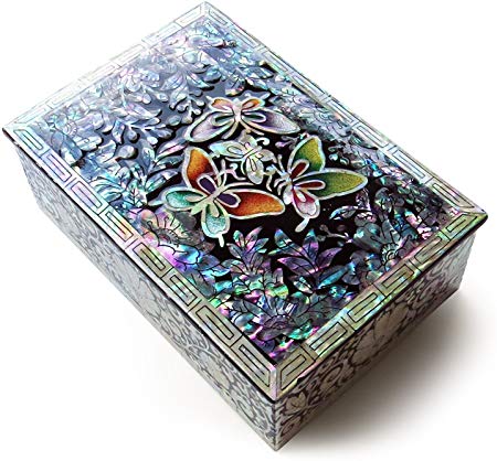 MADDesign Jewelry Trinket Box Mother of Pearl Inlay Lacquered Butterflies Black #38