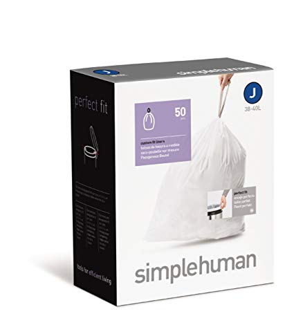 simplehuman Code J, Custom Fit Bin Liners, 50 Liners, White, 30-45 L