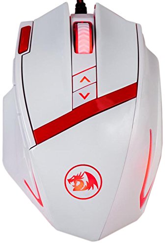 Redragon M801 Mammoth 16400 DPI Programmable Laser Gaming Mouse for PC, 9 Programmable Buttons, 5 User Profiles, Weight Tuning, Omron Switches, White