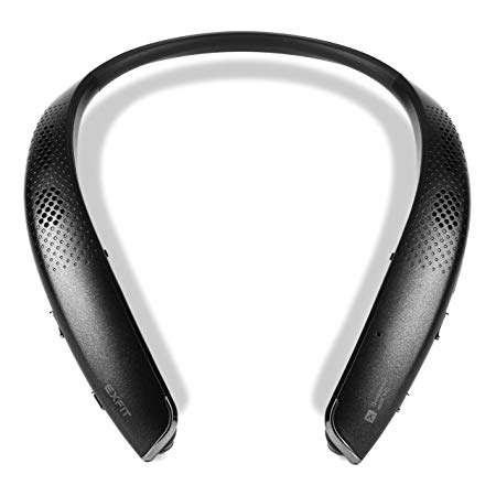 EXFIT BCS-S1000 Wireless Bluetooth Headphones, Surround Sound External Speakers, Retractable Earbuds, Siri and Google Assistant Compatible, 25 Hour Battery (Black)