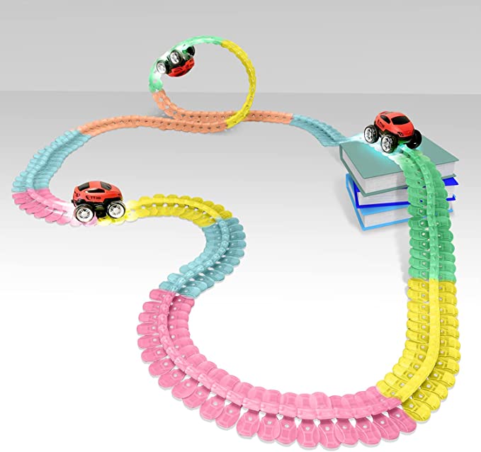 Mindscope Twister Tracks 3D Glow in The Dark Track Set with 1 Gravity Defying Vehicle
