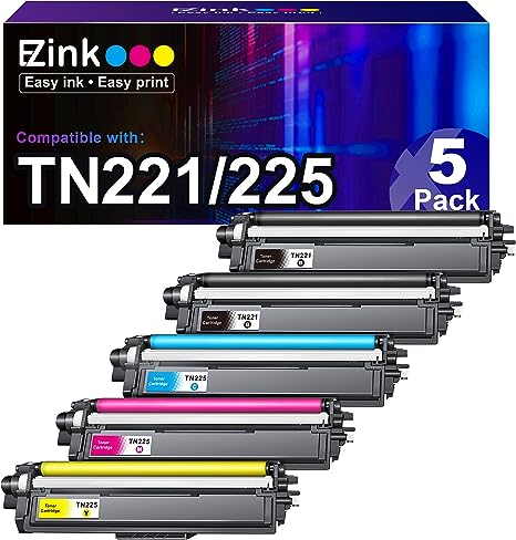 E-Z Ink (TM Compatible Toner Cartridge Replacement for Brother TN221 TN225 to Use with MFC-9130CW HL-3170CDW HL-3140CW HL-3180CDW MFC-9330CDW (2 Black, 1 Cyan, 1 Magenta, 1 Yellow, 5 Pack)