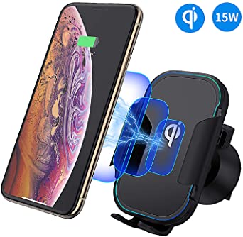 COULAX Wireless Car Charger，15W Fast Qi Wireless Car Charger Wireless Car Phone Holder Gravity Sensor 360°Rotation Compatible with iPhone XR/XS Max/XS/X/8 , Samsung Galaxy S10/S10 /S9/S9 /S8/S8