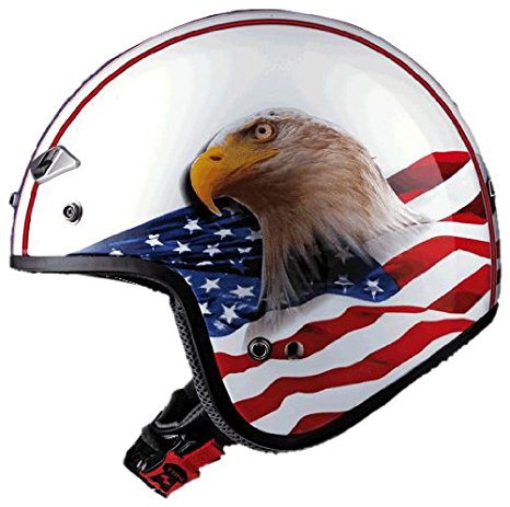 LS2 Helmets OF567 Open Face Motorcycle Helmet with Eagle Graphic (Pearl White, X-Large)