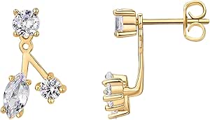 PAVOI 18K Gold Plated Sterling Silver Posts Cubic Zirconia Ear Jacket Statement Earrings for Women | Front & Back Stud Earring Jackets