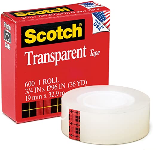 Scotch® Transparent Glossy Tape, 3/4" x 1296", 1" Core, Clear