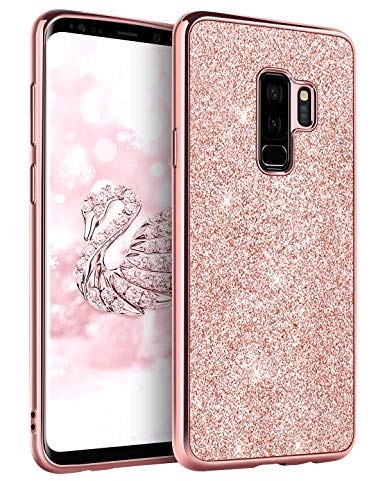 Galaxy S9 Plus Case Bling,DUEDUE S9 Plus Case Glitter,Slim Hybrid Hard PC Cover Shockproof Non-Slip,Glitter Full Body Protective Phone Cover Case for Samsung Galaxy S9 Plus for Women/Girls,Rose Gold