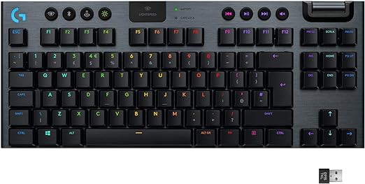 Logitech G915 TKL Tenkeyless Lightspeed Wireless RGB Mechanical Gaming Keyboard, Low Profile Switch Options, LIGHTSYNC RGB, Advanced Wireless and Bluetooth Support - Linear, Black