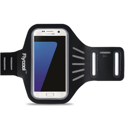 Samsung Galaxy S7 Edge Armband, Flycool Sport Armband for Galaxy S7 Edge - Lightweight & Fully Adjustable with Key Holder & Card Slot, Ideal for Workout, Hiking, Jogging, Gym, Running(black)