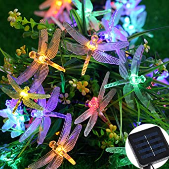 Xnuoyo 5M 40 LED Solar Powered Dragonfly Light Outdoor Solar Fairy Lights Waterproof String Lights with 2 Modes for Outdoor Garden Christmas Party Decorations
