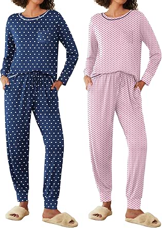 Ekouaer Womens Pajama Sets Long Sleeve Lounge Sets Soft Pj Jogger Set 2 Piece Sleepwear with Pockets