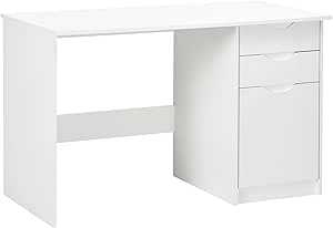 HOMCOM Computer Desk with Drawers, High Gloss Home Office Desk with Storage Cabinet, Study Workstation, 120 x 60cm, White