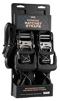 Augo Heavy Duty Ratchet Straps & Soft Loops – Pack of 2 Extra Strong 1.5” by 10’ Ratchet Straps w/S-Hook Safety Latches & 2 Soft Loop Tie Downs – 4400Lb Break Strength for Motorcycles, ATVs, Etc.
