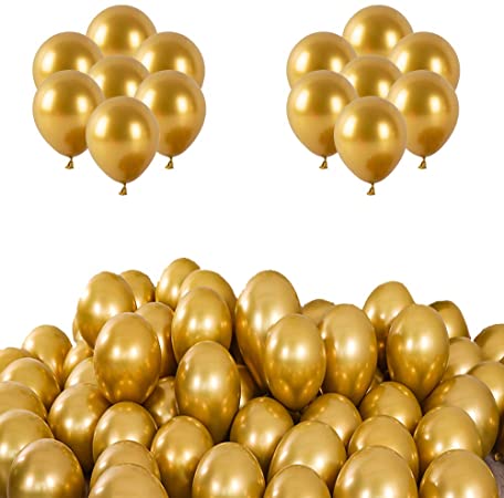 Metallic Gold Balloons for Party 100 pcs 5 inch Thick Latex Chrome balloons for Birthday Wedding Engagement Anniversary Christmas Festival Picnic or any Friends & Family Party Decorations