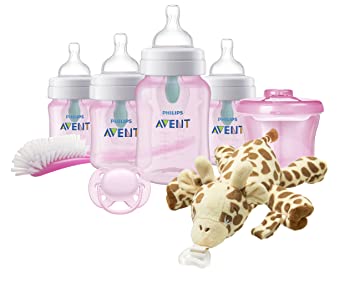 Philips Avent Anti-Colic Baby Bottle with AirFree Vent Newborn Gift Set with Snuggle, Pink, SCD307/02