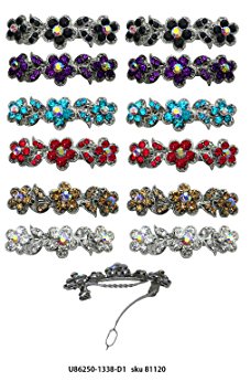 Dozen Pack of 12 Barrettes with French Clip Clasp and Sparkling Stones U86250-1338-D1