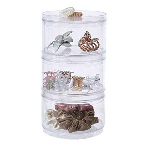 Stackable Clear Plastic Hair Accessory Containers with Lids | set of 3