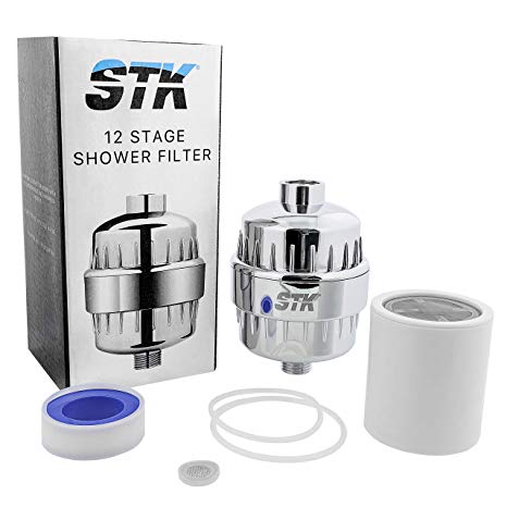 STK High Flow Water Shower Filter to Remove Chlorine and Fluoride and Lead Universal Fitting Chrome with 2 Replacement Cartridges - Shower Head Water Softener For Hard Water Chloramine, Heavy Metals