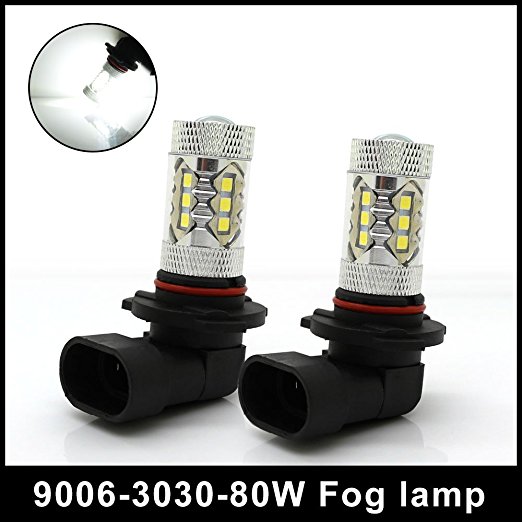 9006 HB4 LED Fog Light bulb 3030 SMD 80W 1600 Lumens DC12-24V Replacement DRL Xtremely Brighter Pack of 2