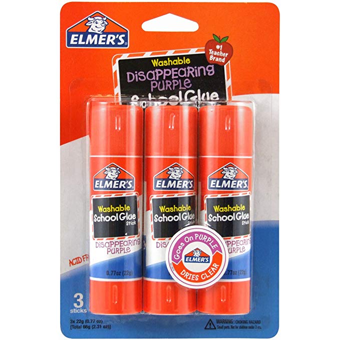 Elmer's Disappearing Purple School Glue Sticks, 0.77 oz Each, 3 Sticks per Pack (E562)