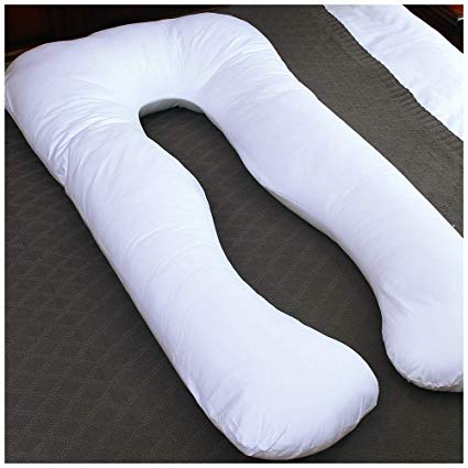 LunarTex U Shaped Maternity Body Pillow Pregnancy Pillow with Removable Cover, 100% Cotton Fabric, White, 56 X 32 Inch