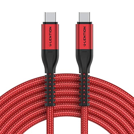 LENTION USB C to USB C Cable 10ft 100W, Type C 20V/5A Fast Charging Braided Cord Compatible with New MacBook Pro (Thunderbolt 3), 2020-2018 iPad Pro/Mac Air, Samsung S20 S10 S9 Note 10 9, More (Red)