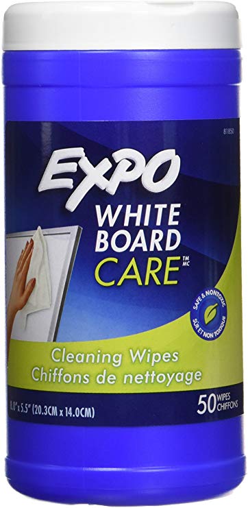 EXPO Cleaner Whiteboard, Cleaning Wipes for Dry Erase Boards in Pop-Up Dispenser, 1 Container with 50 Wipes (81850)