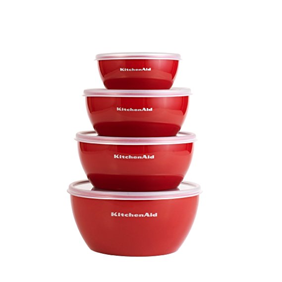 KitchenAid Prep Bowls with Lids, Set of 4, Red