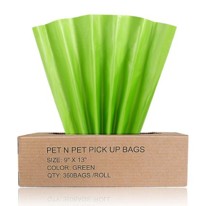 PET N PET Large Green Dog Poop Bags Unscented for Pantries,Outdoor Waste Stations,Dog Waste, Cat Litter (360 Counts ,on a Single Big Roll)