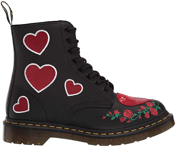 Dr. Martens Women's 1460 Pascal Hearts Leather Lace Up Boot Black