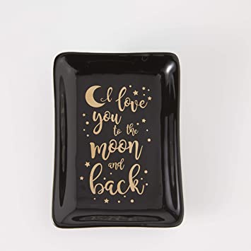 Fun Unique Black Ceramic Jewelry Tray Ring Dish Trinket Plate Bracelet Holder Necklace Organizer For Family Valentine – I Love You To The Moon And Back