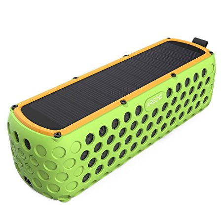 Solar Bluetooth Speaker, Airecho 30-Hour Playtime Dual-driver HD Stereo Silicone Wrapped Portable Wireless Bluetooth 4.0 Speaker for Outdoor Sport ( Splashproof and Shockproof ) - Green