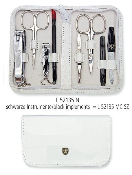 3 SWORDS GERMANY - 8 Piece Manicure & Pedicure Kit, made of Genuine Leather in white, Quality: Made in Solingen/Germany