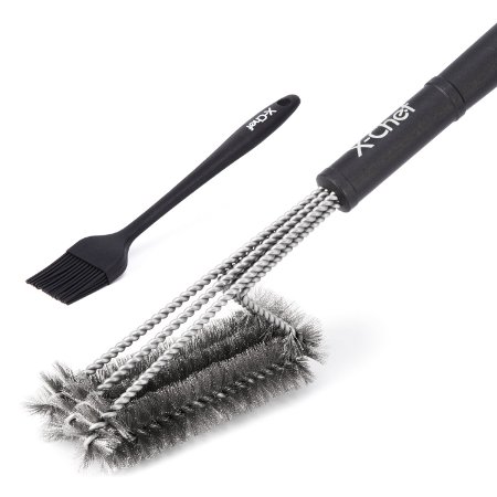 BBQ Grill Brush X-Chef 18 BBQ Cleaner Tool- 3-in-1 Stainless Steel Brushes For Charbroil Weber Porcelain and Infrared Grills