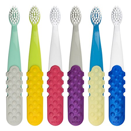 RADIUS Totz Plus Toothbrush with Silky Soft Bristles For 3 Years and Above, Assorted Colors, 6 Count