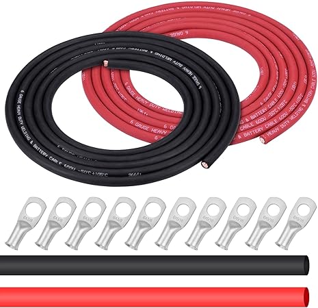 iGreely 6 Gauge 6 AWG Wire 10 Feet Black   10 Feet Red Ultra Flexible Welding Battery Pure Copper Cable   5pcs of 5/16" & 5pcs 3/8" Copper Cable Lug Terminal Connectors  Heat Shrink Tubing