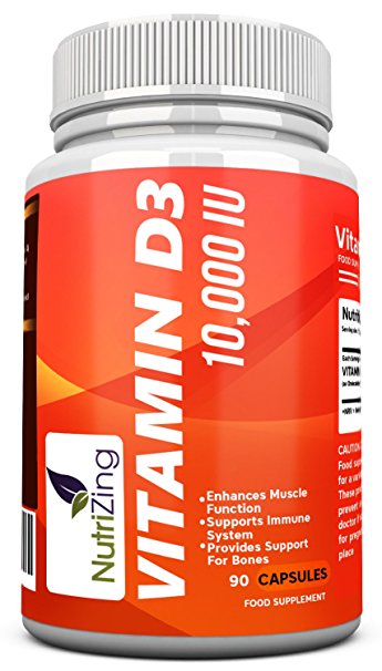 ★ NutriZing Vitamin D3 10,000 IU supplement ~ High Strength ~ Strengthen Bones & Teeth ~ Promote Heart Health ~ Works Best to Enhance Muscle Function ~ For Women & Men ~ Made in the UK ~ Premium Source of Vitamin D ~ Suitable for Vegetarians ~ Vitamin D310000 iu capsules ~ Relief from Osteoporosis, Joint Ache, Arthritis ~ For Backpain & Kneepain ~ Feel More Energetic ~ Regulates Levels of Calcium ~ Improve Immune System