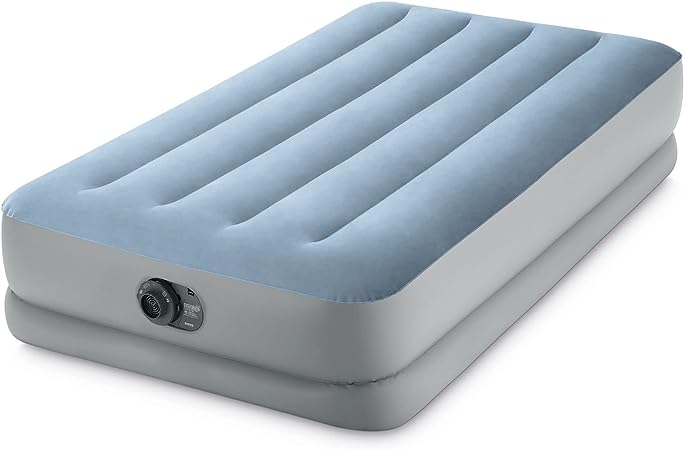 Intex Dura Beam Plus Mid-Rise Comfort Plush Fiber-Tech 14" Air Mattress Twin-Sized Bed with Built-in Electric Pump and Carry Storage Bag