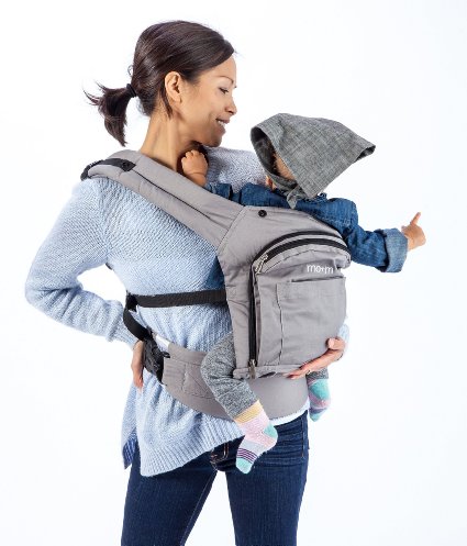 Mom Classic Cotton 3 Position Baby Carrier Stone Grey 9679 Soft Structured Ergonomic Sling w Mesh Cooling Vent Hood and Pockets 9679 Great Gift for New Moms