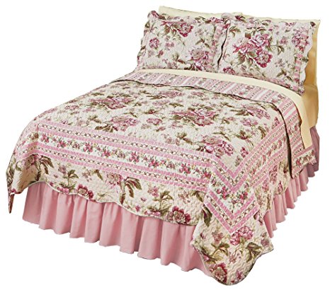 Pretty Peony Floral Garden Reversible Lightweight Quilt, Pink Flowers, King