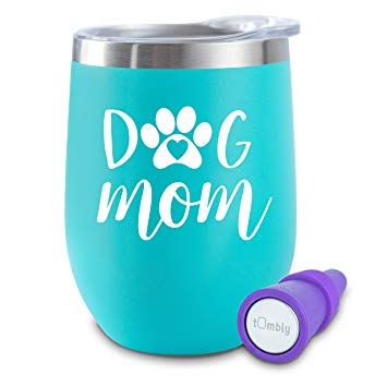 Dog Mom Tumbler - 12 oz Insulated Stainless Steel Tumbler with Lid - Includes Wine Stopper- Dog Mom Gifts - Dog Lover Gifts for Women - Dog Gifts for Dog Lovers - Gifts for Dog Lovers - Dog Wine Glass